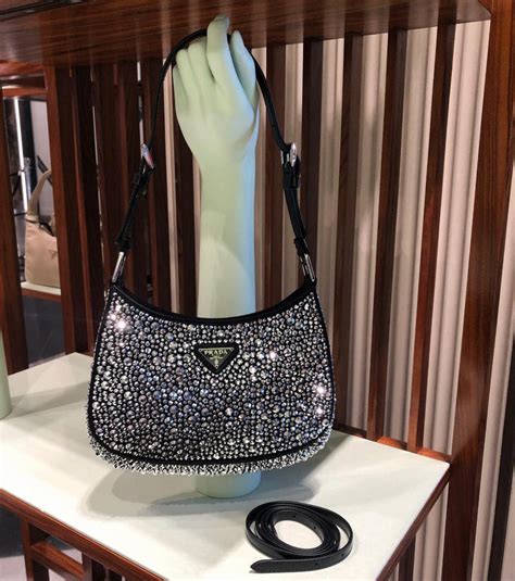 prada cleo crystal black|Black Prada Cleo Satin Bag With Crystals .